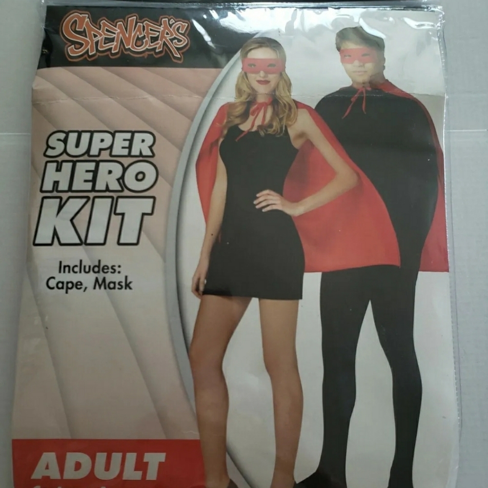 Cape and Mask RED Super Hero Adult Kit SPENCERS Halloween Costume ONE SI…
